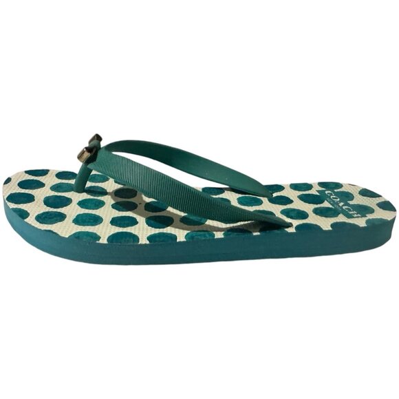 Coach Flip Flops Women Size 5/6 Green Dot Bow Flat Slip On Thong Sandal New York - Picture 6 of 16
